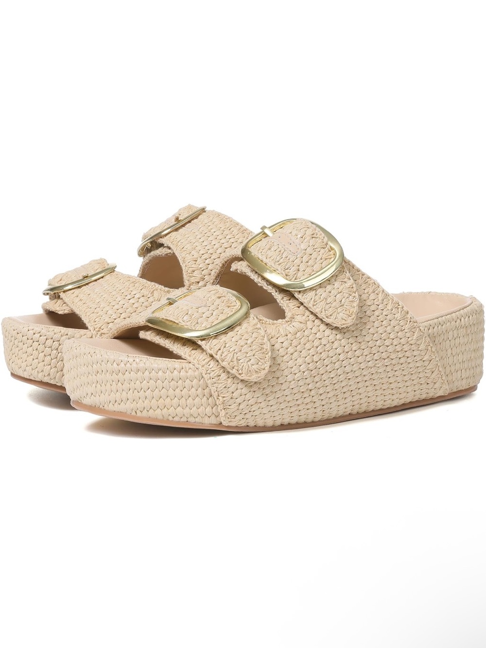 Atsroel Woven Two-Buckle Slide Sandals in Natural